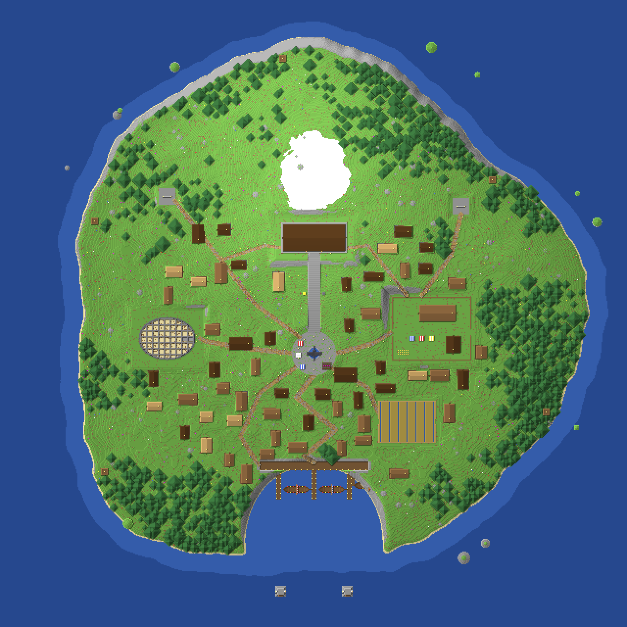 Vue du dessus de l'île du spawn
